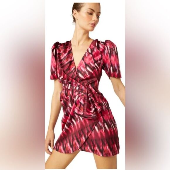 MISA LOS ANGELES Designer Spring Summer Amina Wrap Dress Fuchsia Satin SZ L - Picture 3 of 6